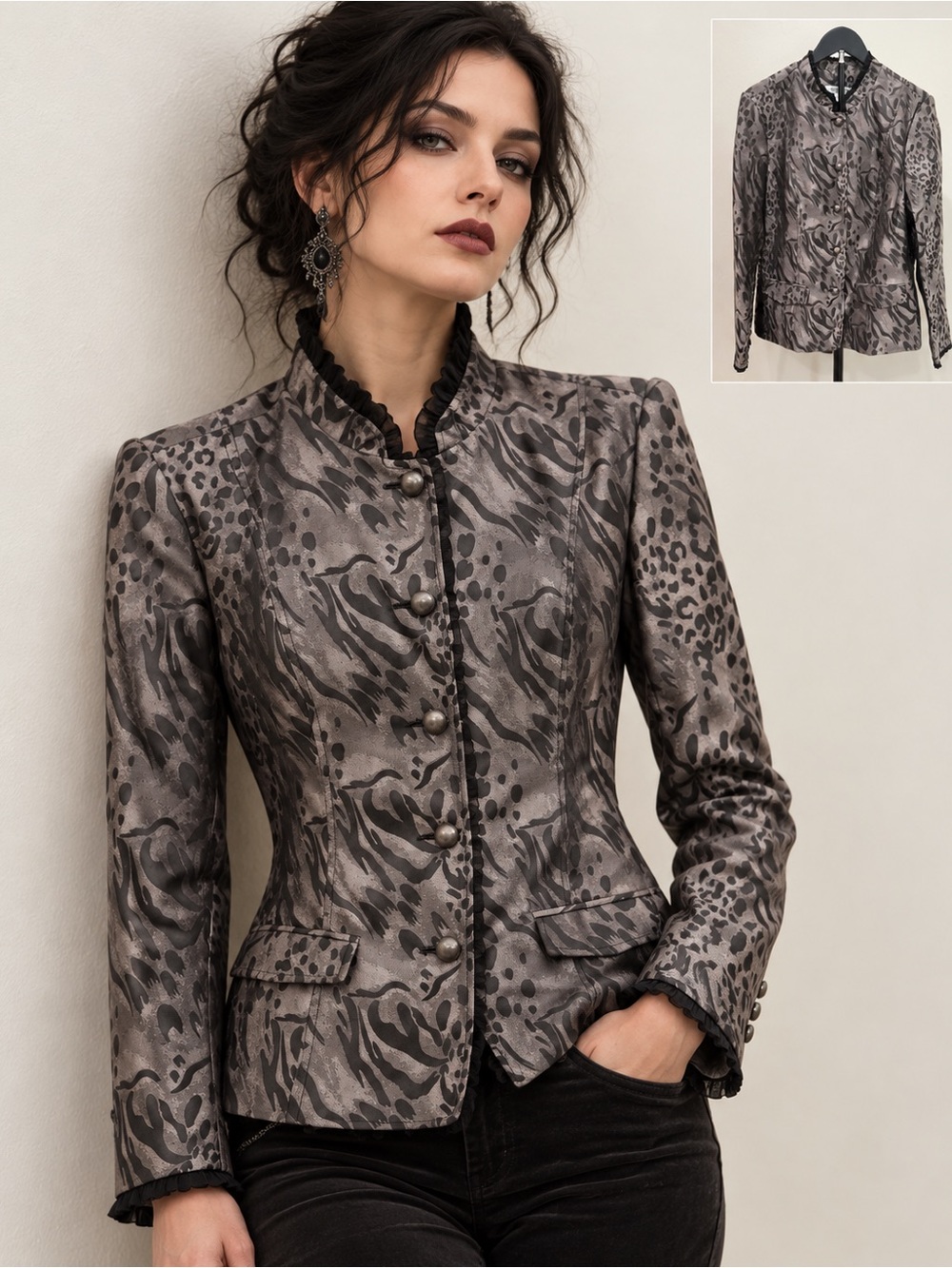 Coldwater Creek Y2K Animal Print Jacquard Jacket Romantic Goth Steampunk